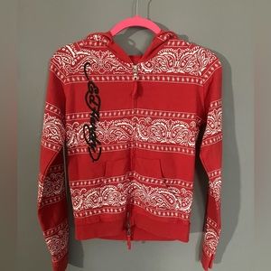 Ed Hardy Vintage Y2K Red Bandana Full Zip Hoodie Tiger Large VTG